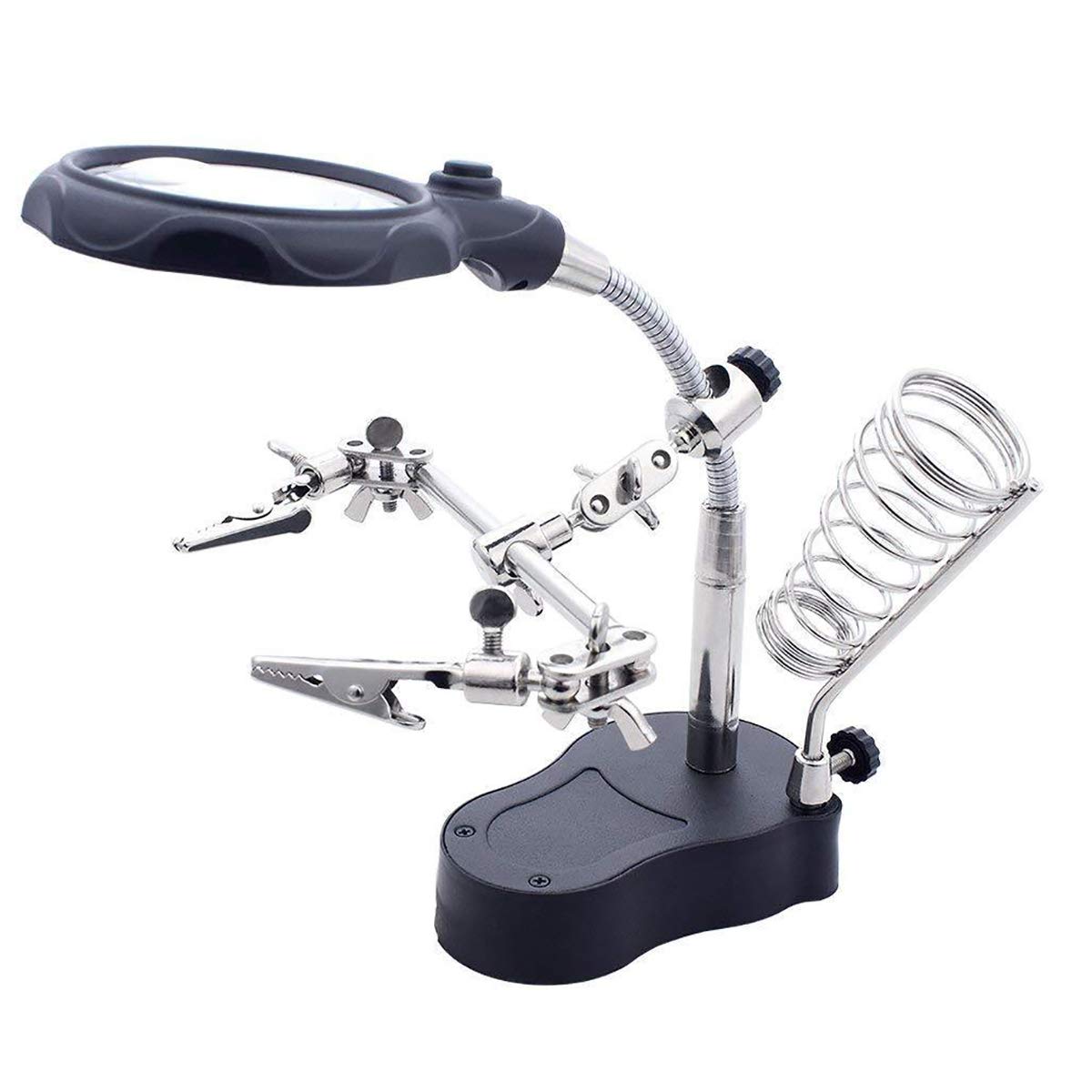 LED Light Helping Hands Magnifier Station Lighted Hands Free Magnifying Glass Stand with Clamp and Alligator Clips - for Soldering, Assembly, Repair, Modeling, Hobby and Crafts