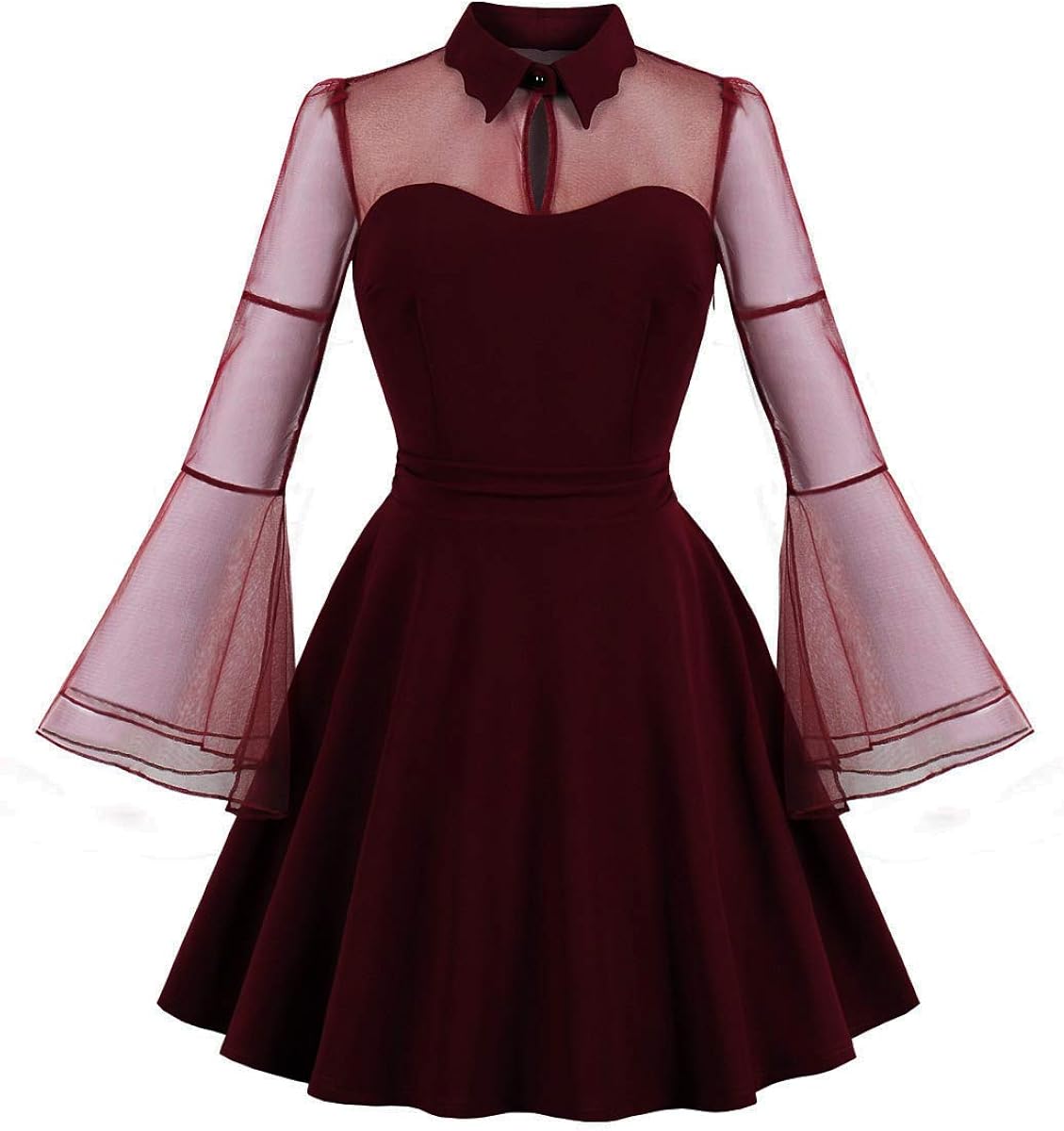 Wellwits Women's Keyhole Mesh Bell Sleeve Knee Swing Cocktail Dress at  Women’s Clothing store