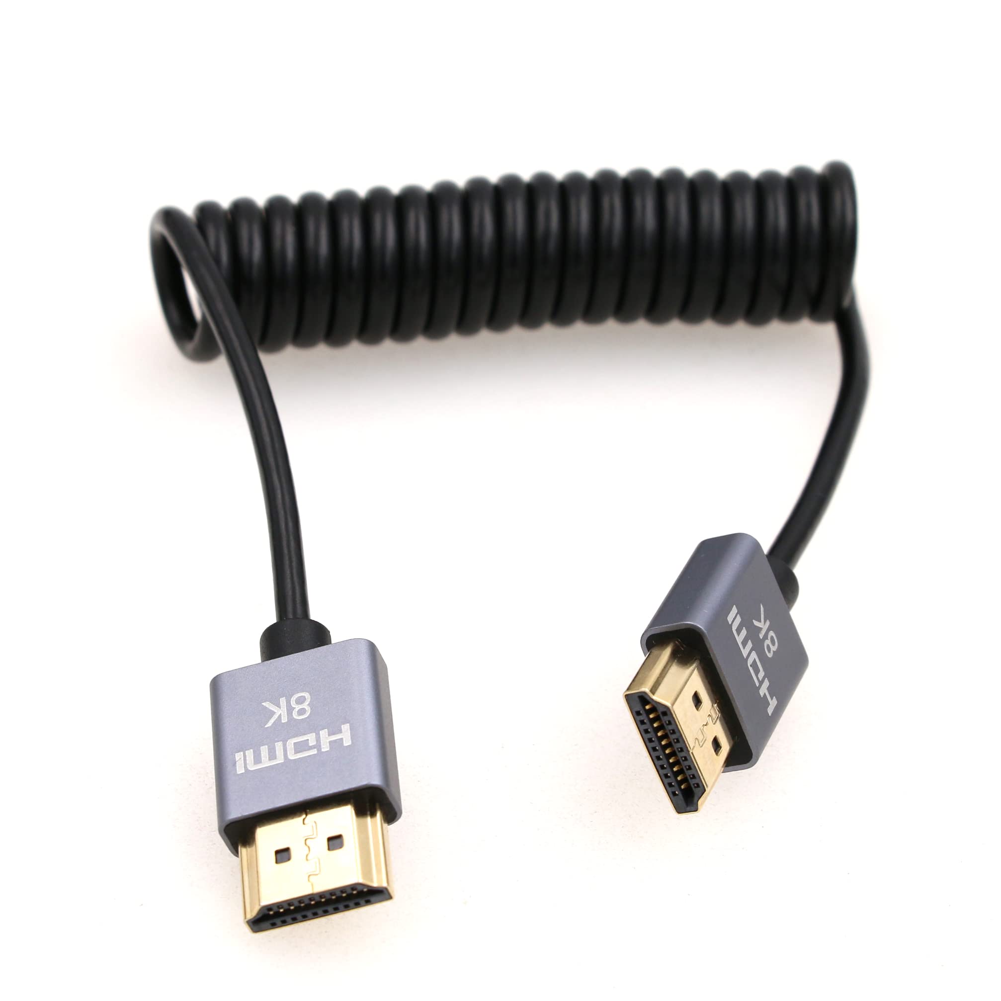 Eonvic 8K 2.1 HDMI to HDMI Cable High Speed 48Gbps Coiled Cable for Atomos Ninja-V 4K-60P 6K-Record,Z-CAM, Canon-C70,Sony a7siii, Portkeys BM5 Monitor