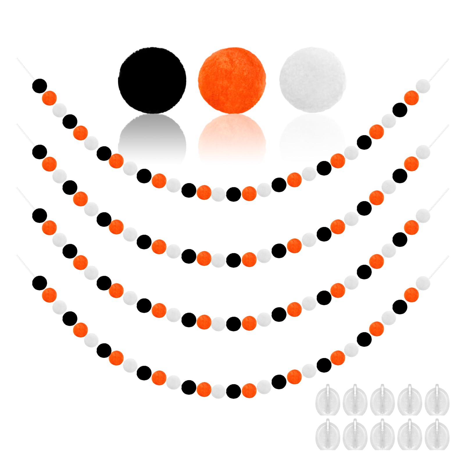 Photo 1 of Halloween Garland 60 Balls/4 Pack Orange Black White Felt Pom Pom Garland,DIY-Halloween Thanksgiving Felt Ball Party Decor&Halloween Decorations for Office(10 Hooks)