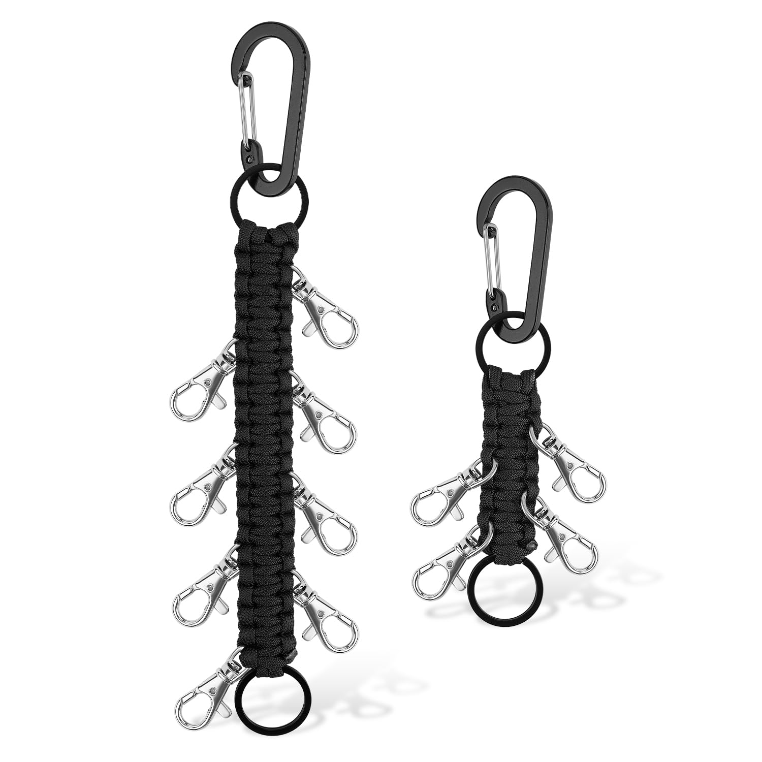 KINBOM 2pcs Bow Holder for Backpack Keyring, Large & Small Multifunctional Cheer Bow Holder Paracord Keychain Holder for Teen Girls High School College Sports Carabiner (Black)