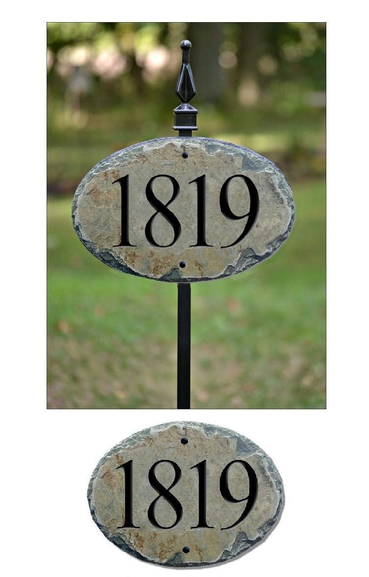 CARVED STONE House Numbers Address Sign with 36" LAWN STAKE