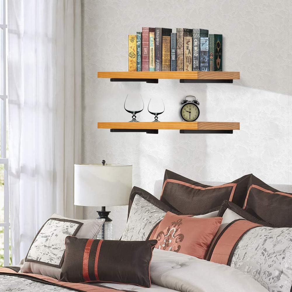 Shelf Brackets Floating Shelf Wall Mounted 8 Inch,Heavy Duty Rustic Industrial Farmhouse,for Bedroom Bathroom Living Room Kitchen Book Ledge Various Surfaces,Black 4 Pack: Home Improvement