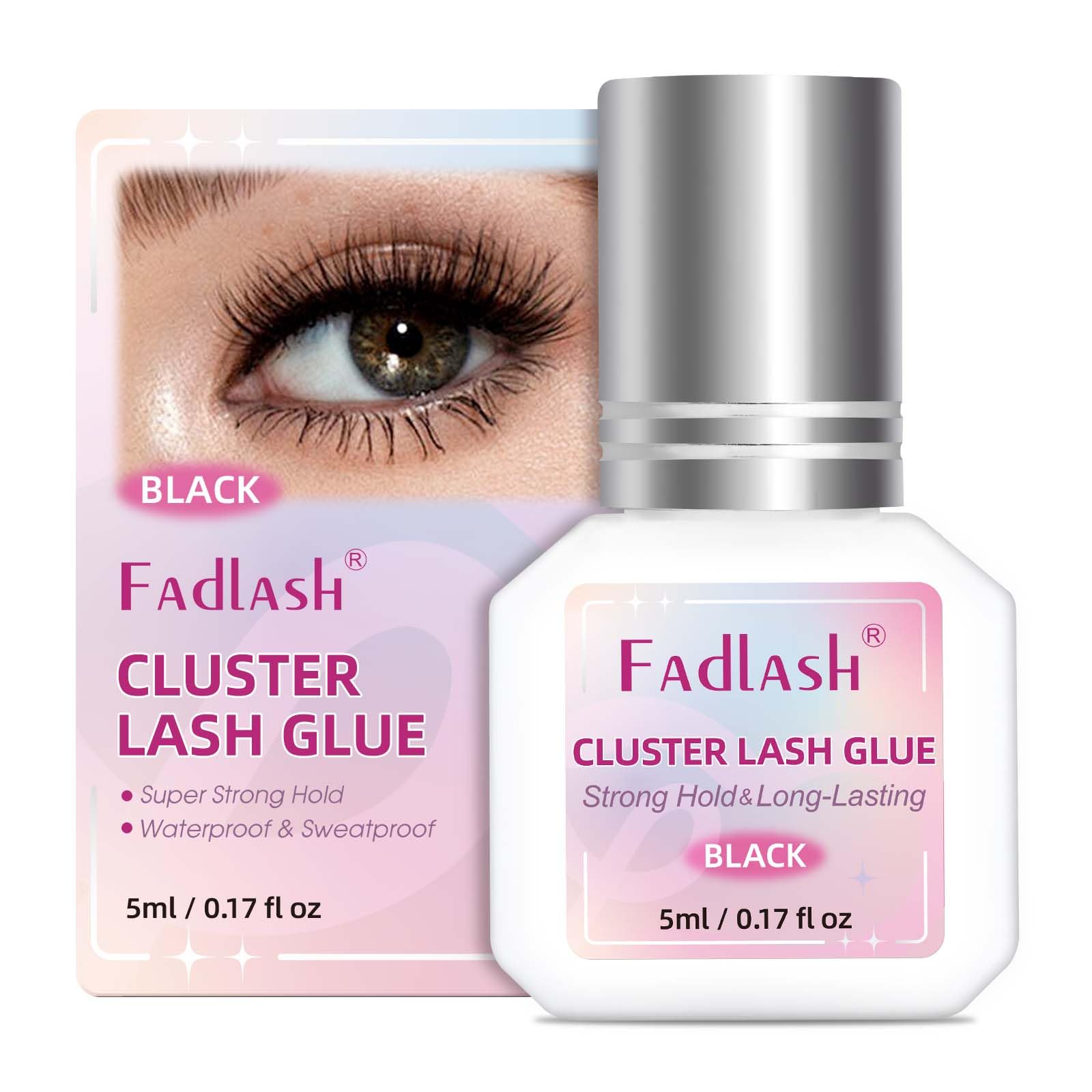 Photo 1 of FADLASH Lash Cluster Glue Black Eyelash Glue for DIY Lash Extensions Waterproof 2-3s Fast Drying 2 Weeks Retention Long-Lasting at Home (5ml)