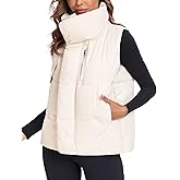 CYCLAMEN Women's Zip Up Puffer Vest with Pockets Hooded Stand Collar Sleeveless Winter Outwear Padded Puffy Vest, A. Beige, M