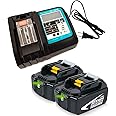 2 X BL1850B Battery 18V 5.0Ah with Charger 3Ah DC18RC, Replace for Makita 18V Battery LXT400 BL1860B BL1830B BL1850B BL1840B BL1830