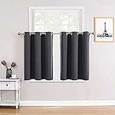 ChrisDowa Short Blackout Curtains for Bedroom 36 Inches Long | 2 Panels Set, Thermal Insulated, Room Darkening for Living Room, Grommet, Small Window Drapes, Dark Grey, 42 x 36 Inch
