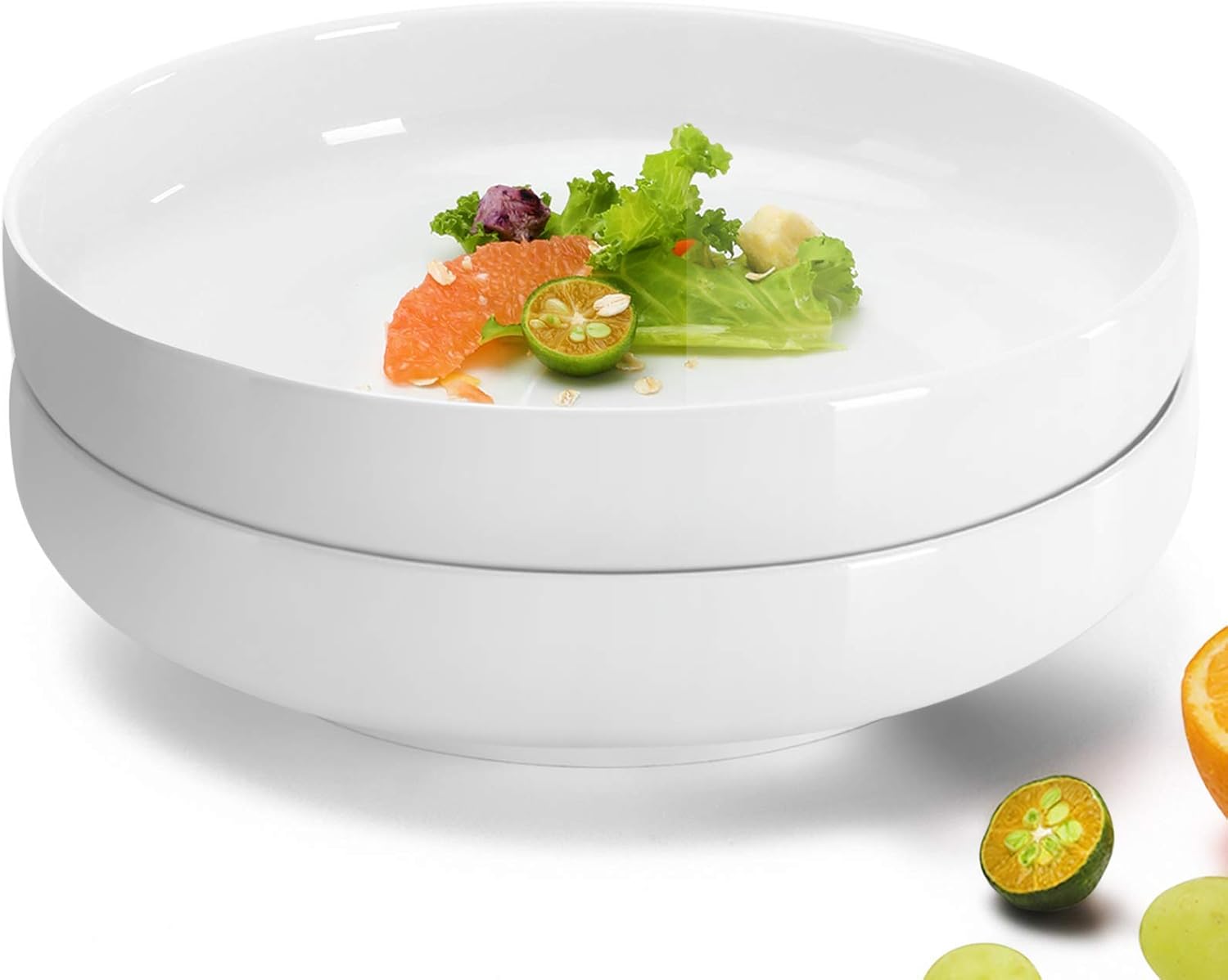 NJCharms Ceramic Serving Bowls and Platters, 63 Ounces 10" Porcelain White Serving Dishes for Salad, Pasta, Fruit, Extra Large Premium Serving Plates for Dinner, Stackable, Set of 2, 2 Quart