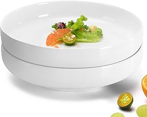 NJCharms Ceramic Serving Bowls and Platters, 63 Ounces 10" Porcelain White Serving Dishes for Salad, Pasta, Fruit, Extra Large Premium Serving Plates for Dinner, Stackable, Set of 2, 2 Quart
