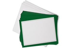 HILL VALLEY GREETINGS Blank Border Flat Note Cards with Envelopes - 40 Classic Flat Cards with Envelopes - Blank Simple Paneled Non Folding Cards For Business Professional & Formal Events (Green)