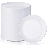 Nervure 100Pcs White Plastic Plates - 7.5inch Disposable White Dessert/Salad Plates - Heavy Duty Plastic Plate Ideal for Wedding & Party
