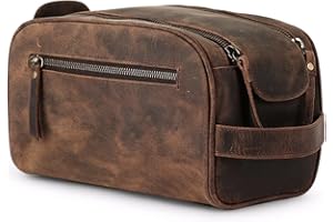 KomalC Travel Toiletry Bag – Premium Leather Dopp Kit for Men & Women with Water-Resistant Lining & Spacious Zippered Organizer