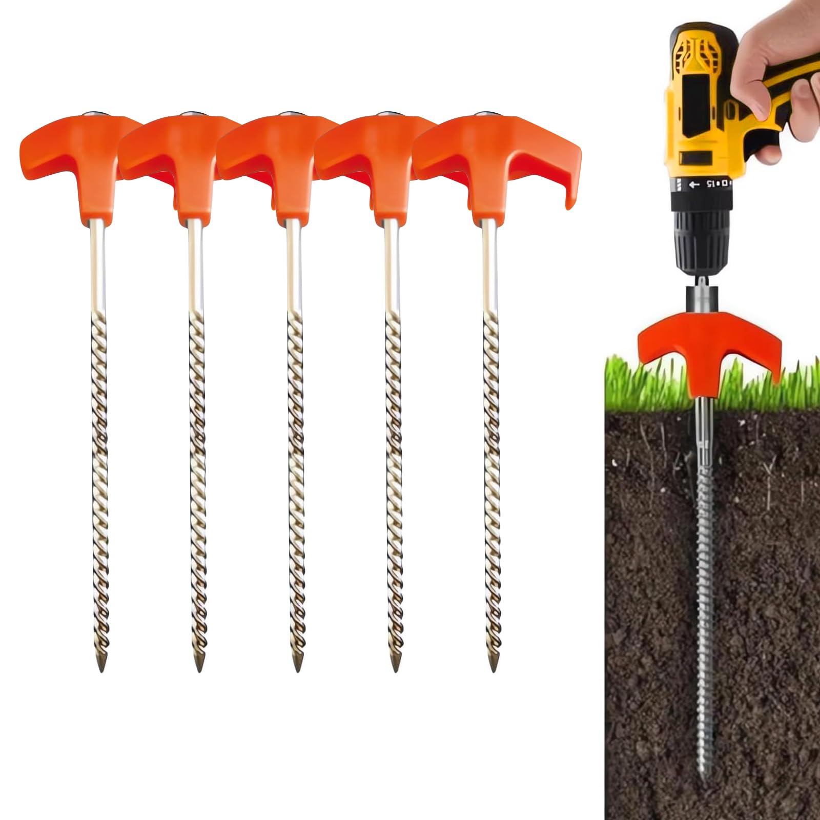 kicder 5Pcs Screw-in Tent Stakes, Heavy Duty, Orange