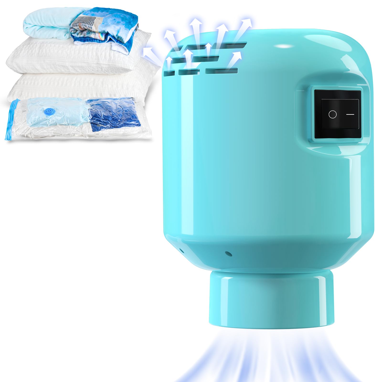 Kissleaf Portable Vacuum Storage Bags Electric Pump Space Saver Compression Pack Suction Pump Vacuum Pack Bags Air Pump for Clothes Duvets Blanket