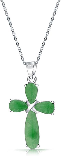 Amazon.com: Geometric Simple Dyed Green Jade Cross Pendant Necklace For