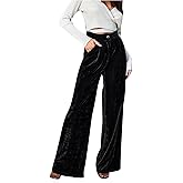 JUMISEE Women’s Velvet Wide Leg Pants Elastic High Waisted Palazzo Pants Business Work Casual Trousers with Pockets