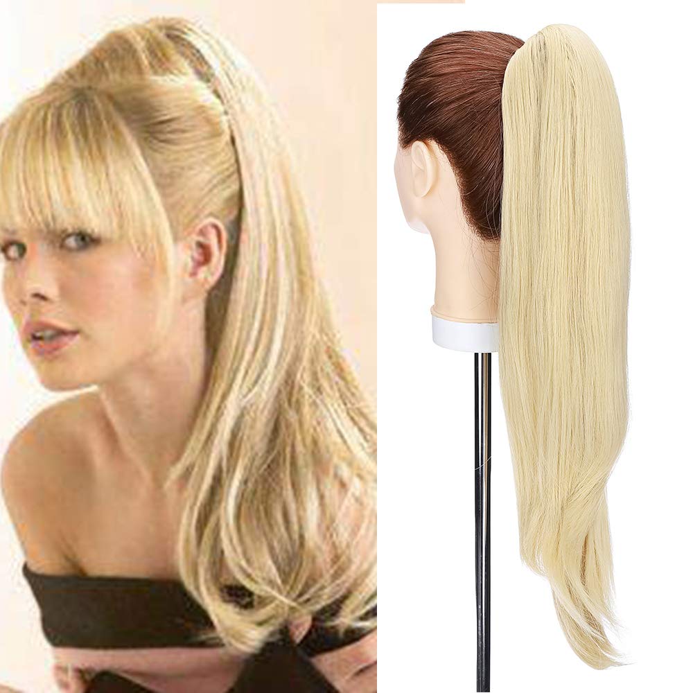 22inch Long Curly Ponytail Extension Jaw Claw on Pony Tail Clip In Hair Extensions Wavy Hairpiece #Golden mix Bleach Blonde