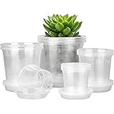 FUIJOL 4/5/6/7 Inch Clear Nursery Pots for Plants with Sacuers 20 Pack, Plastic Flower Pots with Drainage Holes, Variety Pack Seedlings Garden Pot for Indoor Outdoor (4+5+6+7 inch)