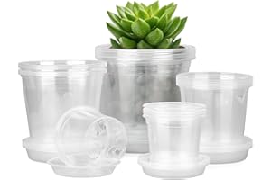 FUIJOL 4/5/6/7 Inch Clear Nursery Pots for Plants with Sacuers 20 Pack, Plastic Flower Pots with Drainage Holes, Variety Pack Seedlings Garden Pot for Indoor Outdoor (4+5+6+7 inch)