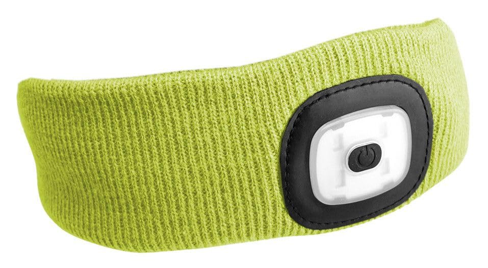 SIXTOL Headband with LED Headlight 4 x 45 lm, USB Charging, Universal Size Headdress, 3 Light Modes, Lighting and Warning Elements. Yellow