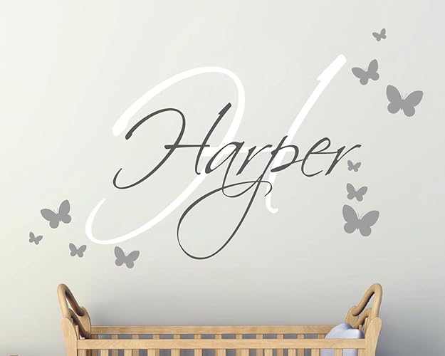 Girls Wall Art With Butterflies Monogram Girls Wall Sticker