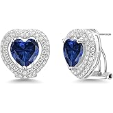 Gem Stone King 925 Sterling Silver 10MM Heart Shape Gemstone Birthstone and White Moissanite Post Clip Earrings For Women