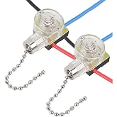 Ceiling Fan Switch ZE-110, Zing Ear Ceiling Fan Light Switch 3 Way 3-Wire Replacement Pull Chain Switch Compatible with Hunter Ceiling Fan (Nickel Pull Chain)2PCS