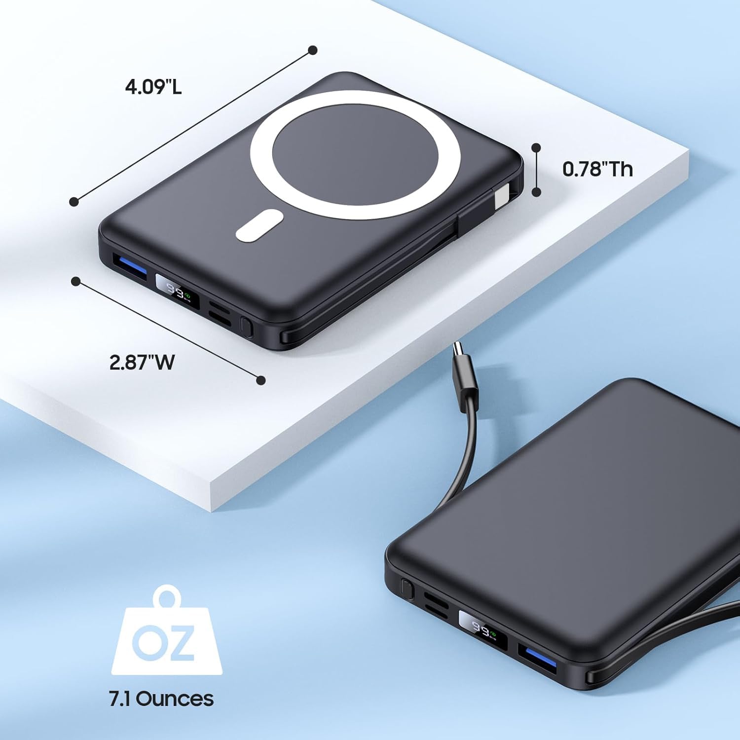 Yiisonger for Magsafe Battery Pack - 10000mAh Portable Charger for Mag-Safe 22.5W PD Fast Charging with Built-in Cables LED Display, Magnetic Power Bank for iPhone 16/15/14/13/12/Pro/Mini/Pro Max