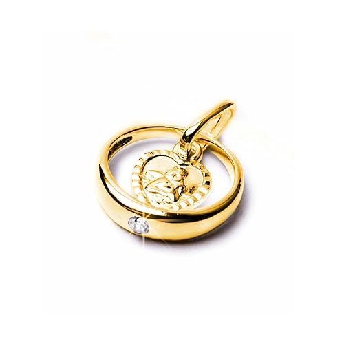 Schmuck Klein Taufring mit Schutzengel herzförmig Zirkonia weiß Ø 12 mm vergoldet Taufgeschenk