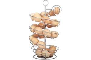 QUTREY Silver Metal Egg Holder Countertop, Spiral Design Egg Skelter Dispenser Rack with Egg Storage Basket for Kitchen