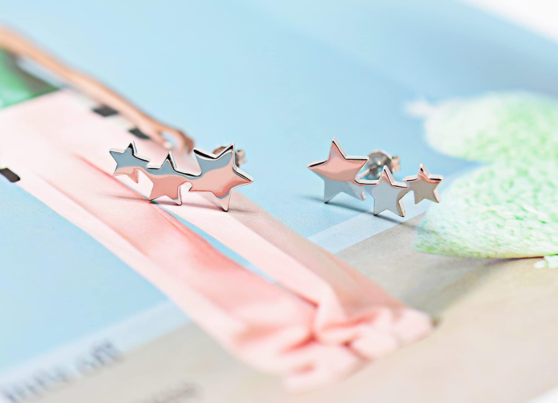 Sterling Silver Star Stud Earrings For Girls Women - Hypoallergenic Stars Post Earrings for Girls Teens Women