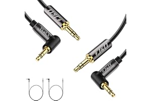 J&D (2 Pack Gold Plated 3.5mm Stereo Audio Aux Jack to Jack Cable 90 Degree Right Angle Compatible for iPhone, Galaxy, Speakers or All Other Devices, 3 Feet