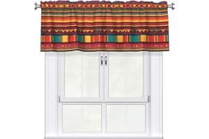 WHJSSF Colorful Mexican Stripes Prints Short Curtain Valance with Rod Pocket - 54x18in Light Filtering Peach Skin Fabric for 