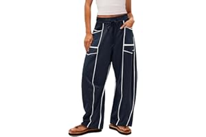 Womens Baggy Wide Leg Pants Casual Elastic Waist Palazzo Trousers Drawstring Barrel Lounge Sweatpants with Pockets