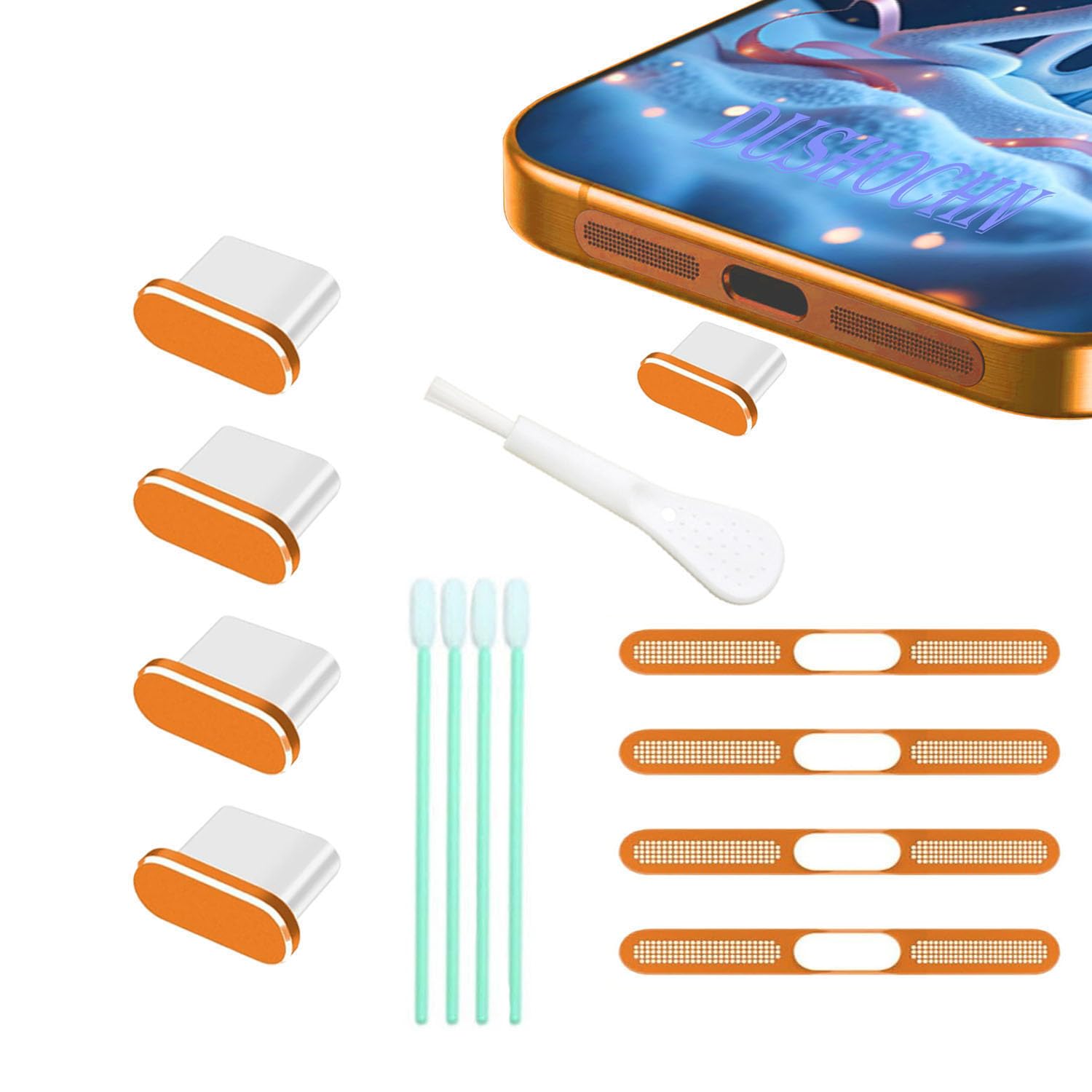 Photo 1 of 4 Pack USB C Dust Plug USB C Port Cover, Type C Charging Port Plug Cover with Speaker Dust Cover Phone Accessories for iPhone 17 Pro Max (Metal USB C (Orange) 17 Max)