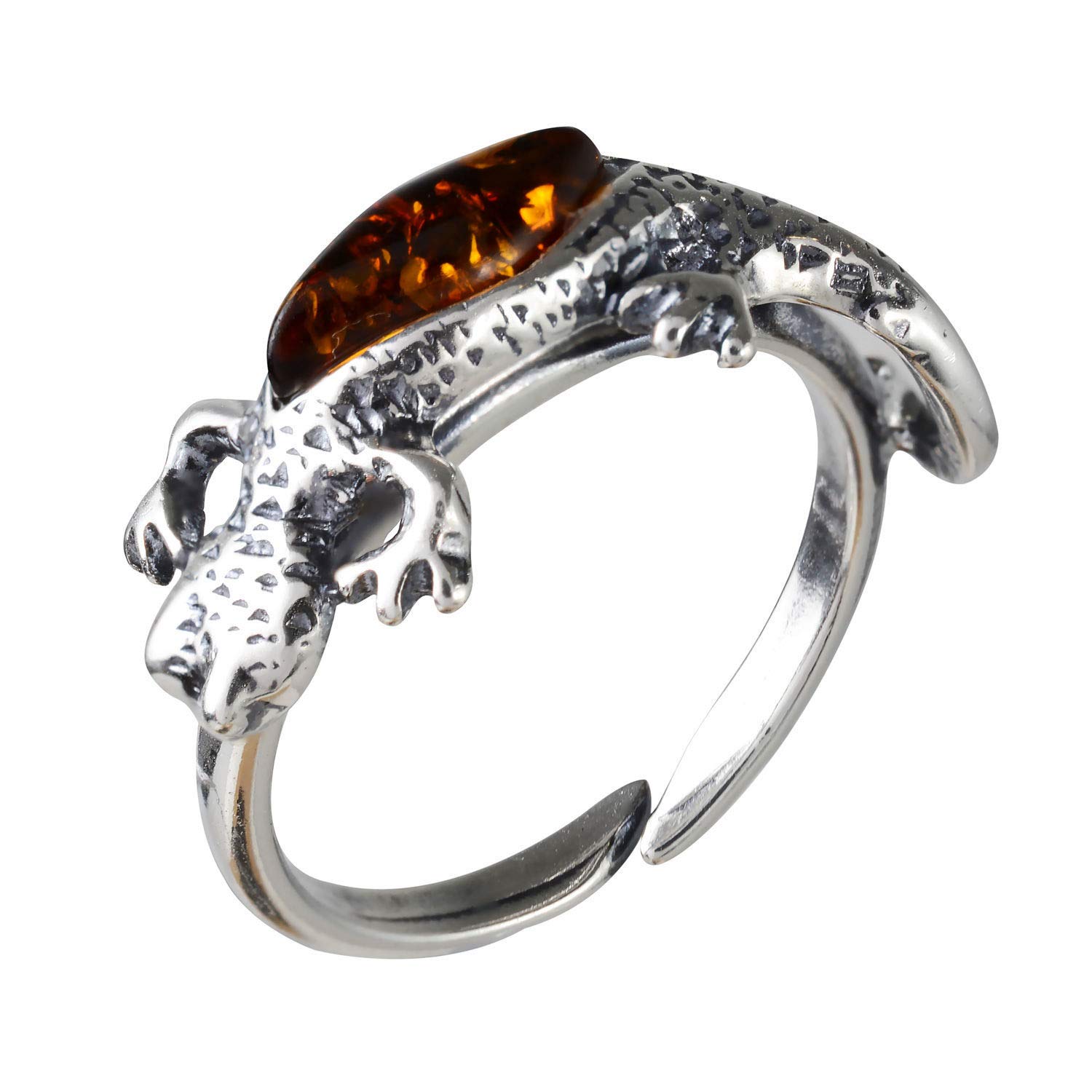 HolidayGiftShops Sterling Silver and Baltic Honey Amber Adjustable Lizard Ring