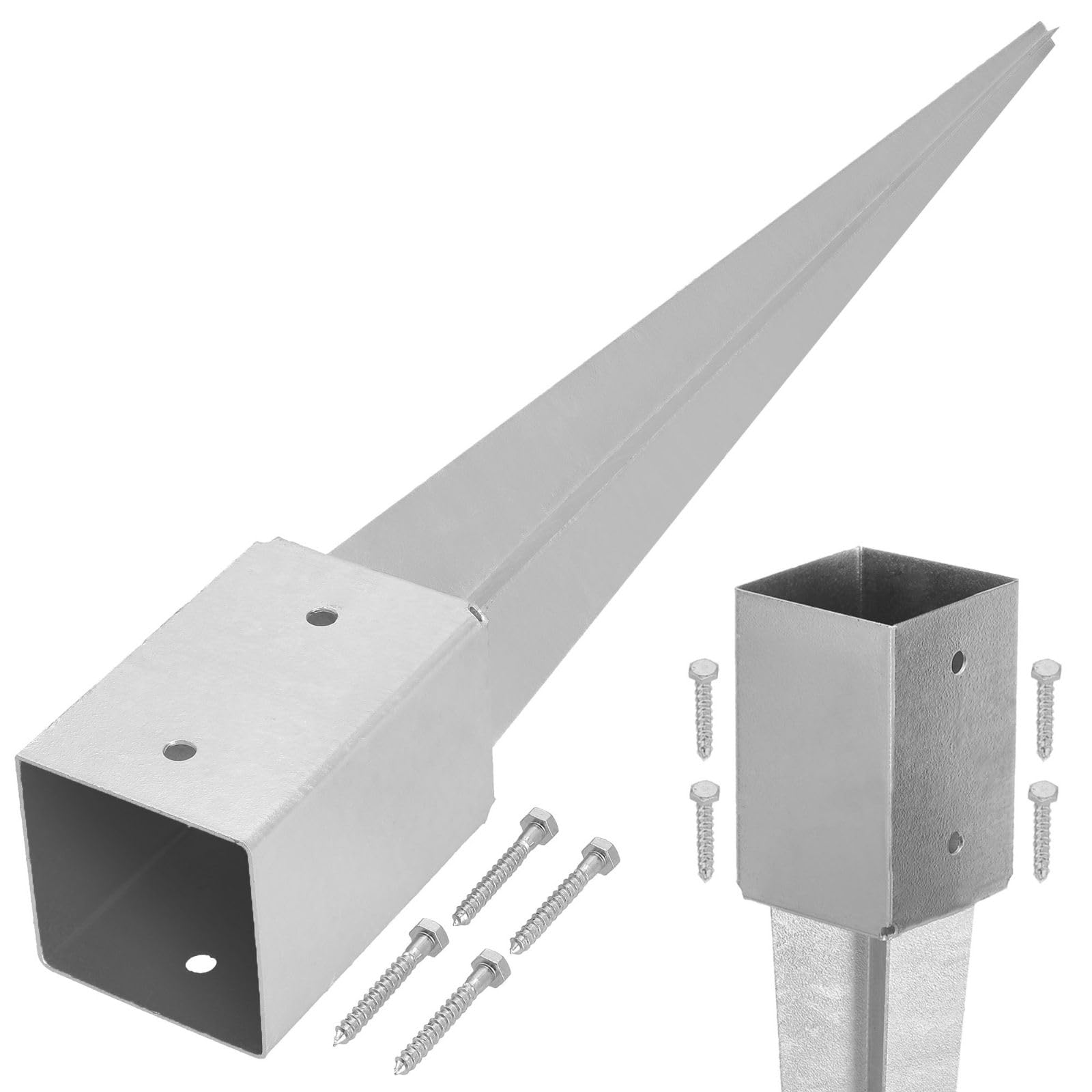 KOTARBAU® Ground Anchor - Post Spike - Galvanised Steel - 75 cm (29.5 inches) - Silver - Ground Anchors Heavy Duty - 91x91 mm (3.6x3.6 inches) - Post Brackets - Weather Resistant — image 1