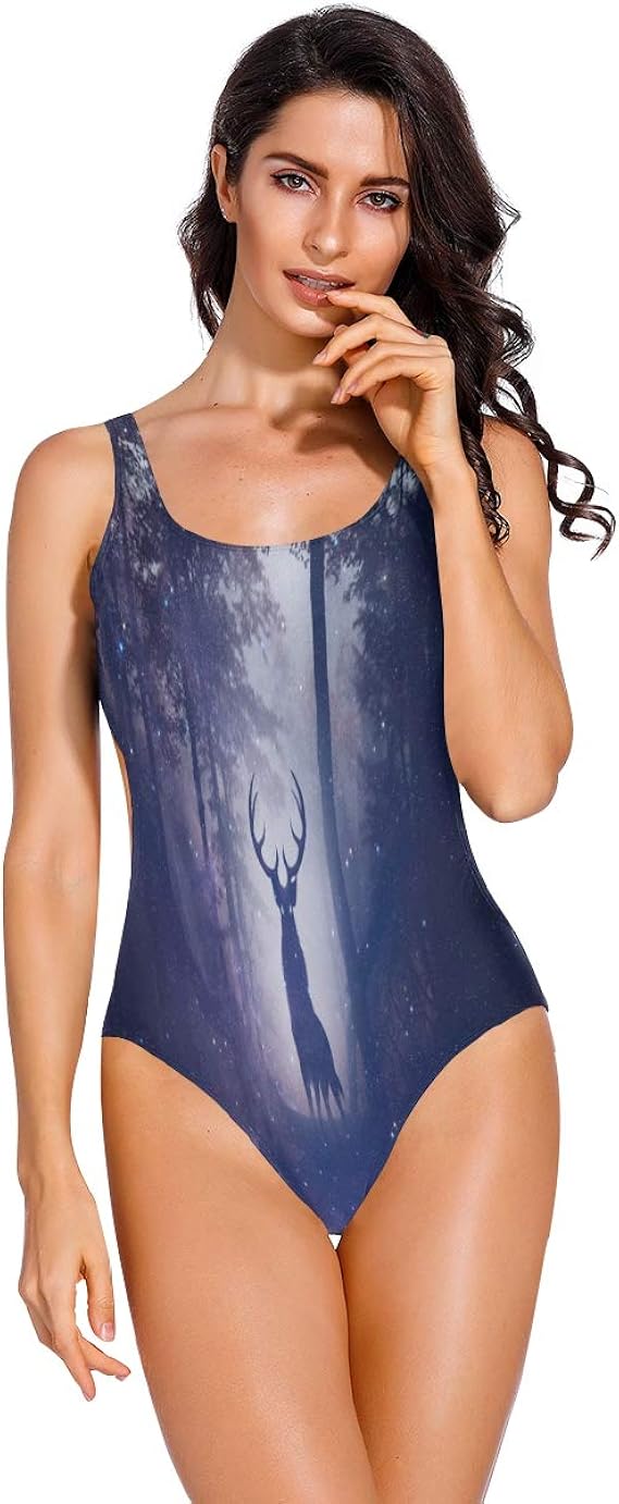Amazon ビキニ ワンピース水着 深い森の鹿 レディース ビーチウエア 連体式 体型カバー 人気 シンプル セクシー サーフィン タンキニ 女性用 スリムウエア おしゃれ オールインワン 競泳 リゾート Uvカット ワンピース 通販