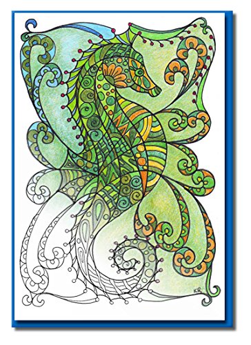 Under the Sea Coloring Greeting Cards for Adults | Birthdays or Thank You Cards | 12 Unique A6 Designs | Blue Envelopes Included