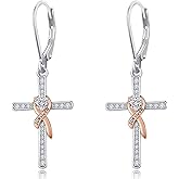 Breast Cancer Gifts for Woman Cross Earrings Sterling Silver Breast Cancer Earrings Rose Gold Plated Pink Ribbon Hope Faith Elegant Hope Survivor Awareness Accessories Jewelry