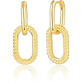 POWNOOL 14K Gold Plated Convertible Link Earrings for Women - Paperclip Chain Link Earrings - Statement Drop Dangle Earrings Jewelry Gift