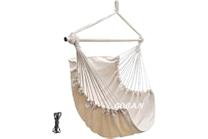 GOCAN Hammock Chair Large Hammock Swing, 110 x 150cm Load 150kg, Cotton Hammock Chair Metal Spread Bar Wide Seat Swing Chair 