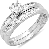 Dazzlingrock Collection 0.45 Ctw 10K Real Solid Gold Round Natural Diamond Women Bridal Cluster Engagement Ring Set