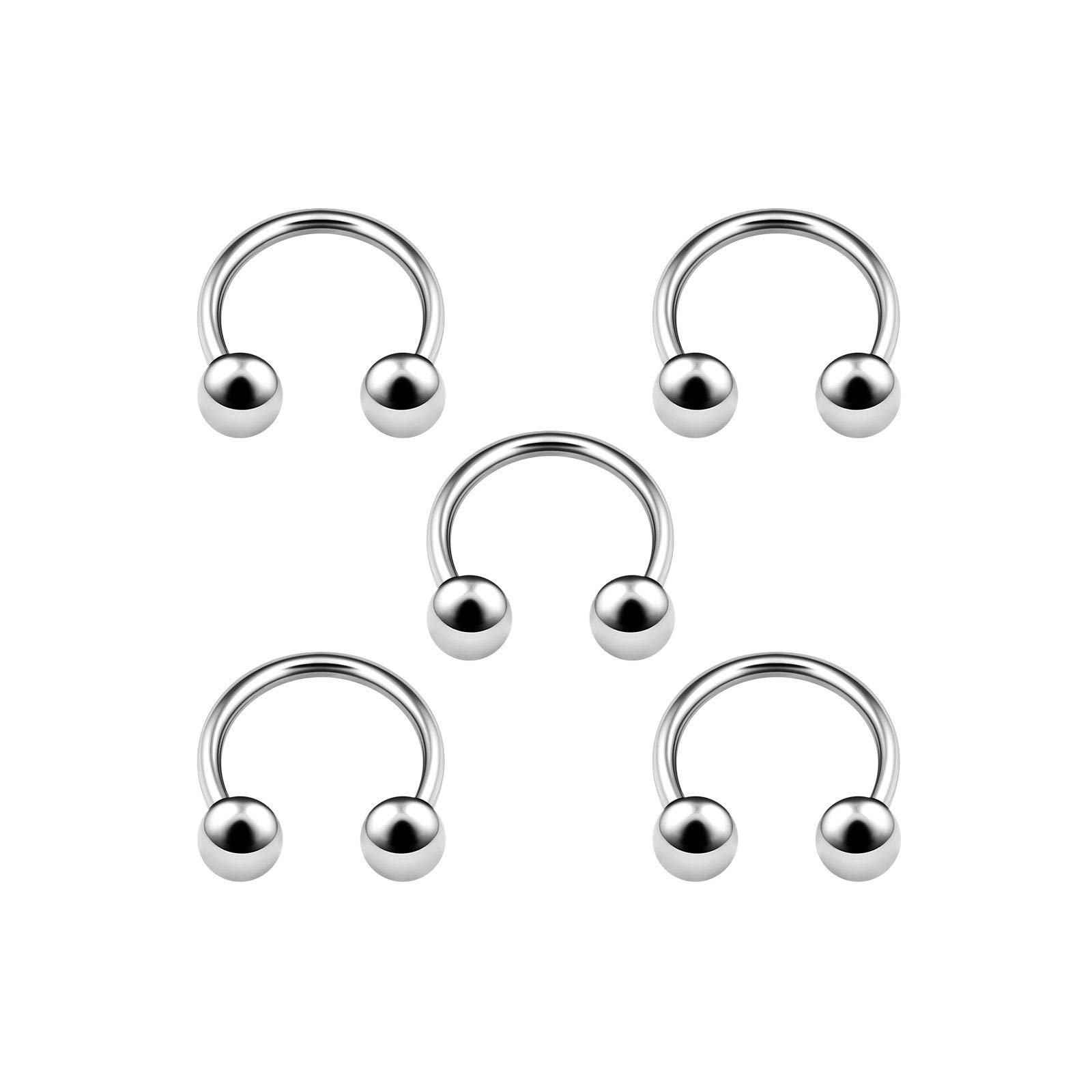 5PCS Stainless Steel Horseshoe Circular Barbell 18g 1/4 6mm 3mm Ball Tragus Daith Rook Earrings Helix Piercing Jewellery 4930