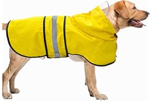 DADANFLY Dog Raincoat Waterproof Reflective Slicker - Lightweight Breathable Hooded Poncho Rain Coat Jacket with Adjustable Belly Strap and Leash Hole for Small Medium Large Dogs (Large, Yellow)