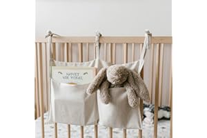 YeeMan Linen Baby Bedside Hanging Storage Bag,2 Pockets Organizer for Baby Cribs and Toys (Burlywood)