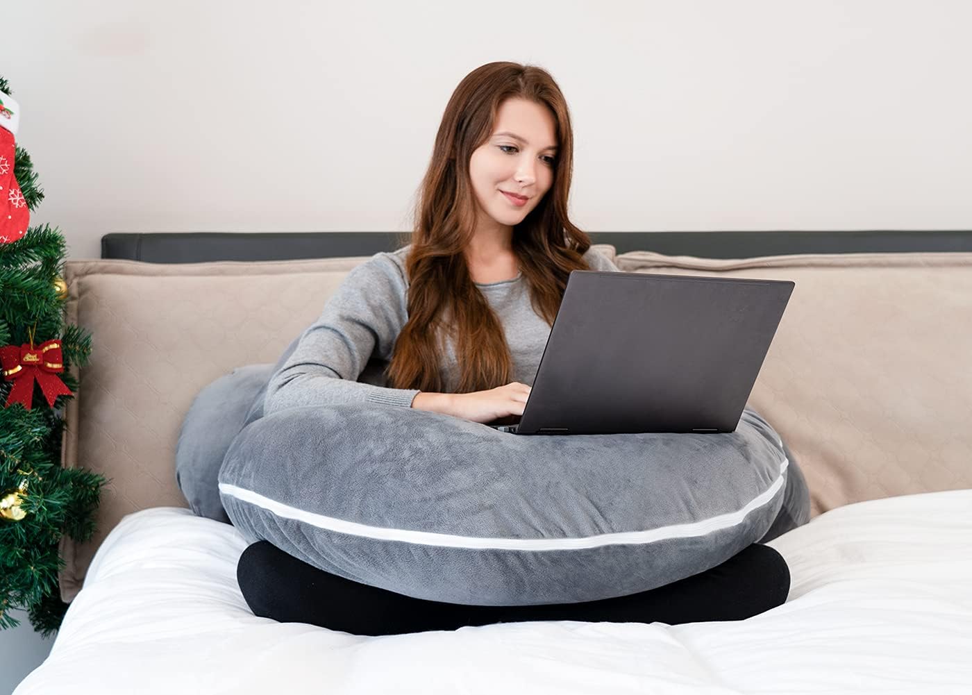 Marine Moon Pregnancy Pillow,Maternity Body Pillow U Shaped,Luxury Body Pillow for Pregnant Women Back Pain with Soft Velvet Cover,Jumbo Size 65" Long,Grey: Home & Kitchen