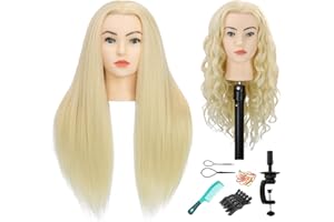 Sirydtm 28" Mannequin Head with Human Hair Light Blonde 80% Real Hair Blue Eyes Styling Practice Mannequin Head Doll Head for Cosmetology & Hairdresser with Free Clamp Stand and Tools（613#）