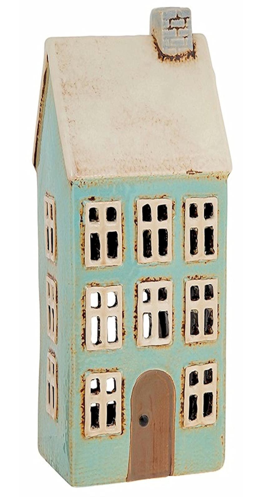 Village Pottery Tall Pale Blue House Tealight Holder