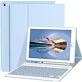 Divufus Keyboard Case for iPad 9.7 Inch 2018/2017 6th/5th Generation, Air 2/1 [Magnetic Detachable Wireless Keyboard][Support 3 System] Flip Stand Case with Pencil Holder for iPad 9.7, Light Blue